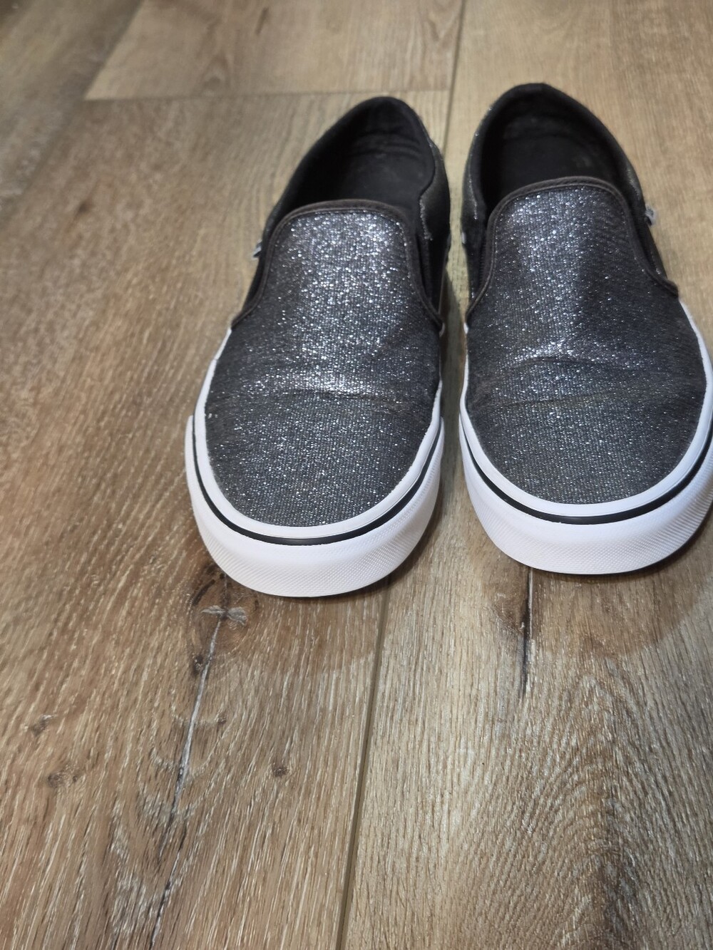 Vans Asher Shimmer Glitter Black Slip-On Women's Size 8